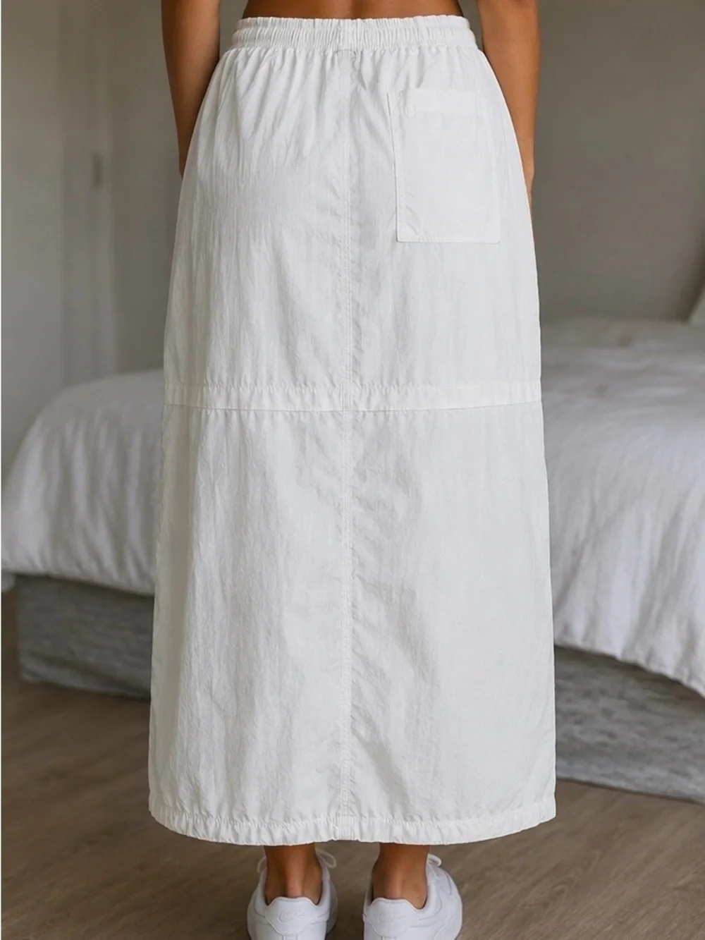 Nike White Windbreaker Maxi Skirt | Lightweight Nylon | Size M